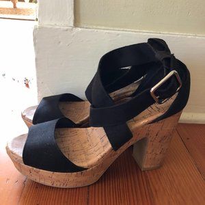 American Eagle Cork Wedge Strappy Sandal Heels